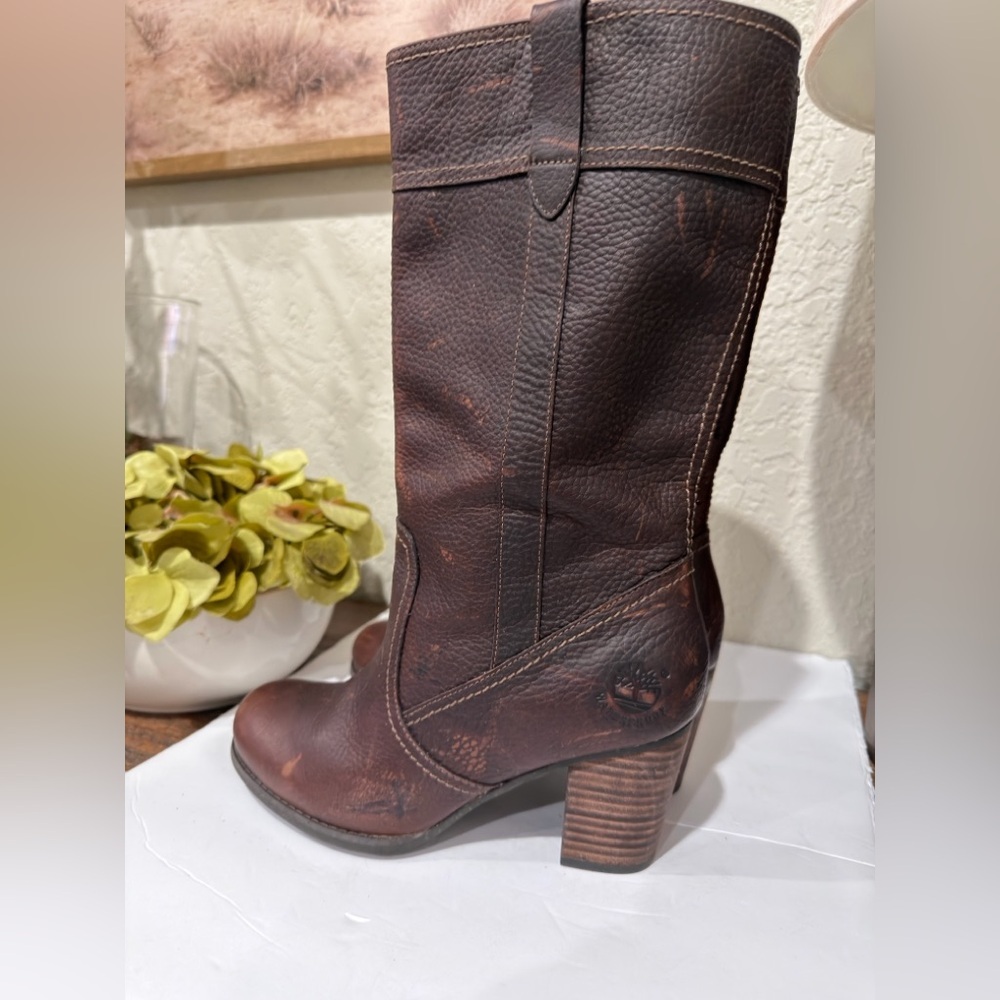 Timberland Women's 11" Rudston Platform Boots Sz 7.5 Block Heel Brown Leather - Picture 7 of 17